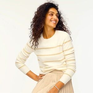 NWT J. Crew Shimmer striped crewneck in extra-soft yarn gold/cream size XL